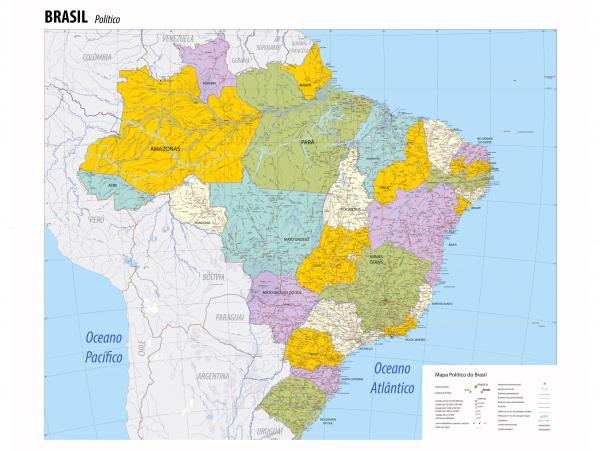 Mapa Brasil Político 120 cm (comprimento) x 90 cm (altura) - Citimaps