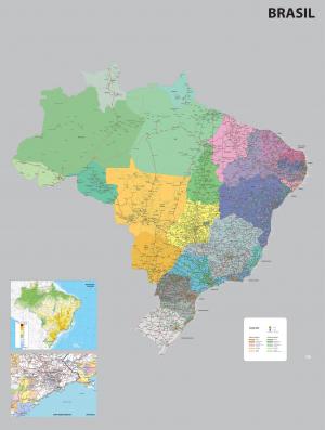 Mapa Brasil Político Rodoviário  67 cm (comprimento) x 90 cm (altura)    