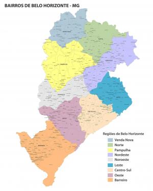 Mapa Cidade de Belo Horizonte - Bairros  67 cm (comprimento) x 84 cm (altura)    