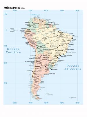 Mapa Continente América do Sul  90 cm (comprimento) x 120 cm (altura)    