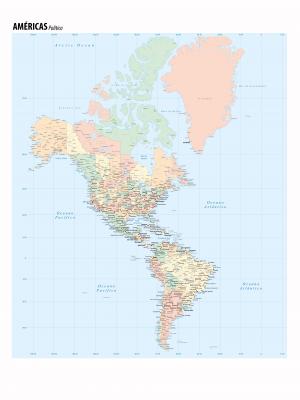 Mapa Continente Américas  90 cm (comprimento) x 120 cm (altura)    