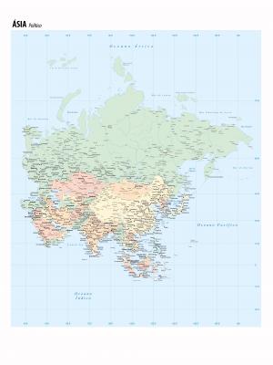 Mapa Continente Asiático/Ásia  90 cm (comprimento) x 120 cm (altura)    