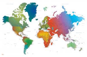 Mapa  Digital Mundi Cores Gradiente  103 cm (comprimento) x 67 cm (altura)    