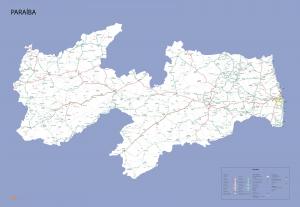 Mapa Político Rodoviário da Paraíba  97 cm (comprimento) x 67 cm (altura)    