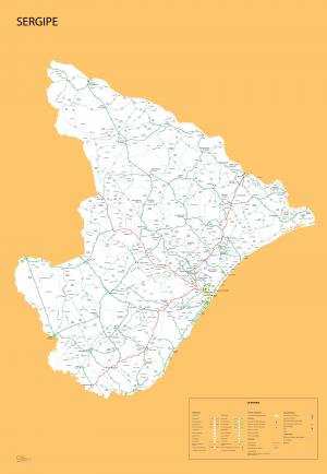 Mapa Político Rodoviário de Sergipe  67 cm (comprimento) x 97 cm (altura)    
