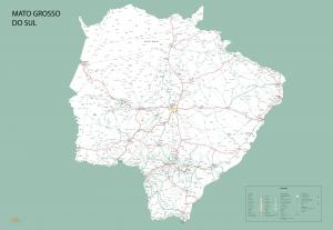 Mapa Político Rodoviário do  Mato Grosso do Sul  97 cm (comprimento) x 67 cm (altura)    