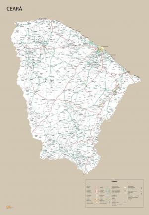 Mapa Político Rodoviário Estado do Ceará  67 cm (comprimento) x 91 cm (altura)    