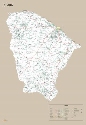 Mapa Digital Político Rodoviário Estado do Ceará  67 cm (comprimento) x 91 cm (altura)    