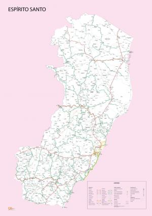 Mapa Político Rodoviário Estado do Espírito Santo  67 cm (comprimento) x 97 cm (altura)    