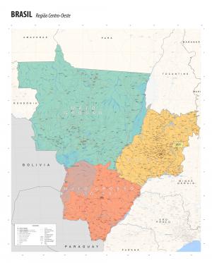 Mapa Político Rodoviário Região Centro-Oeste  90 cm (comprimento) x 120 cm (altura)    