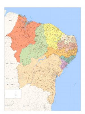 Mapa Político Rodoviário Região Nordeste  90 cm (comprimento) x 120 cm (altura)    